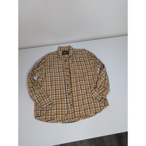 Cabelas Shirt Mens L Tall Yellow Flannel Soft Brushed Hiking Outdoors Plaid